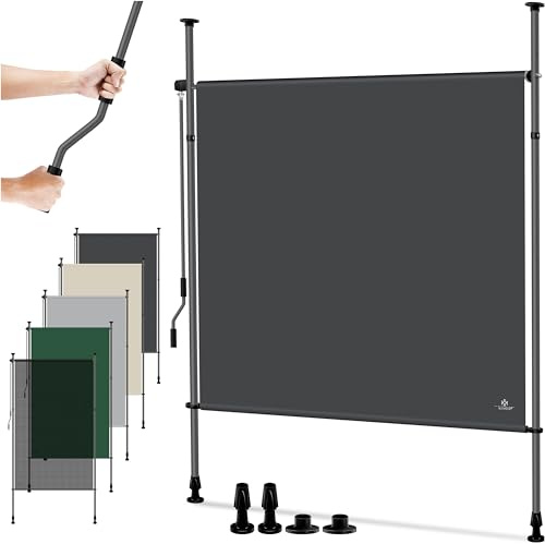 KESSER® Klemmmarkise 200x310 cm, Garten Balkon Sichtschutz wetterfest, Wind- & Sonnenschutz, Senkrechtmarkise mit Handkurbel ohne Bohren, Ausziehbar, wasserdicht & UV-beständig, Anthrazit