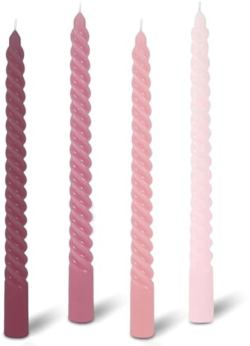 Yoljun 4pcs Pink Candles Tapered Candles, 10 Inch Unscented Long Twisted Candle Sticks for Table Dinner Wedding Home Decor