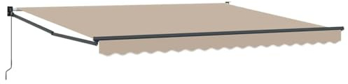 KGFHERENB Toldo con brazo articulado beige 400 x 300 cm – Toldo extensible con manivela de 165 cm, marco de aluminio robusto y tejido de poliéster para terraza, balcón y jardín