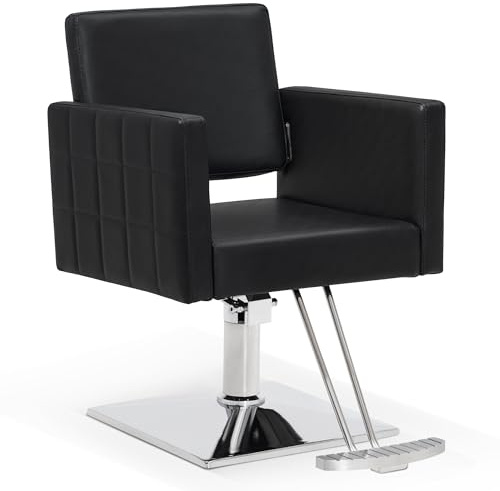BarberPub Salon Chair for Hair Stylist, Hydraulic Stylist Chair, Adjustable Height, PVC Leather, 360 Degrees Swivel, Barbershop, Home Salon, Adult 8821 (Black)