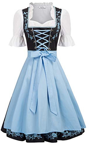 JASAMBAC Damen, Dirndl, 3-teiliges Trachtenkleid für Oktoberfest, Karneval