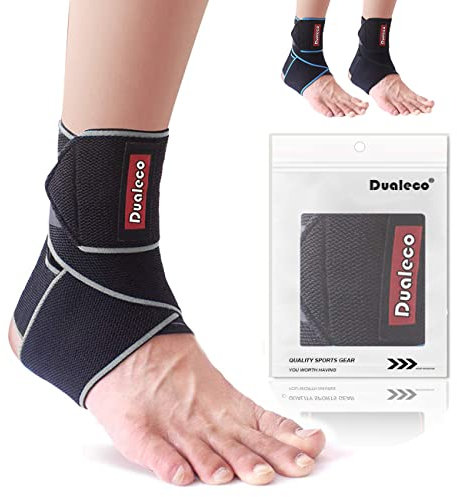 Dualeco Sprunggelenkbandage 1 Stück, Einstellbar Bandage Fußgelenk, Fußbandage Sprunggelenk, Knöchelbandage Rechts/Links, Fußgelenkbandage, Fßgelenkstütze Damen/Männer