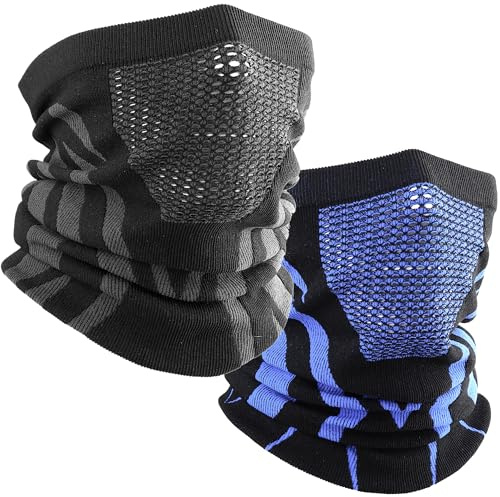 WTACTFUL 2 Stück Schlauchschal Herren Halbe Sturmhaube Motorrad Halstuch Herren Halswärmer Ski Mask Skimaske Halsschlauc Neck Gaiter Motorrad für Winter Laufen Skifahren Snowboarden Schwarz Blau