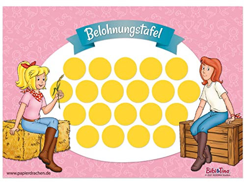 Papierdrachen Belohnungstafel Set für Kinder als Abreißblock 10 Blatt - Motivierendes Konzept als Erziehungshilfe - mit tollen Stickern für Jungs und Mädchen - Motiv Bibi und Tina Set 4