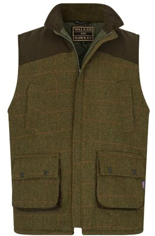 WALKER AND HAWKES - Derby Tweed Warrington herrväst med axellapp, Mörk Salvia, XXL