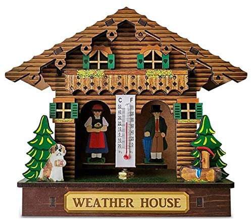 Lodokdre Météo Météo Forêt avec et Femme Bois Chalet Baromètre Thermomètre et Hygromètre Décoration de