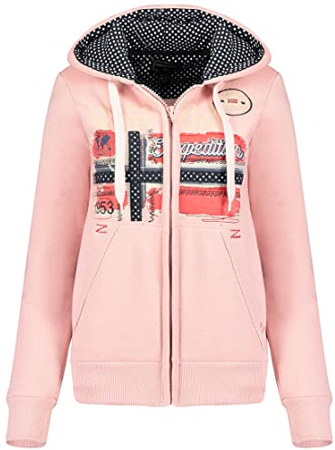 Geographical Norway Farlotte Lady - Sweat Femme Zip Capuche Poches - Sweatshirt Manches Longues Chaud Hoodie Veste - Pull Femmes Saison Printemps Ete Automne Hiver