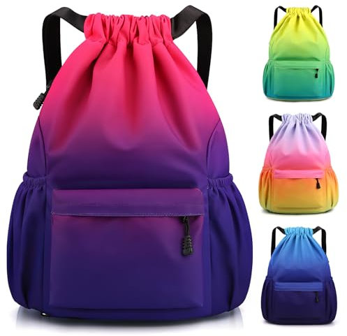 Sarsumir Turnbeutel Sportbeutel Damen Jungen, Wasserdicht Große Kapazität Beutel mit Kordelzug Rucksack, Kordelzugbeutel Turnbeutel Herren Mädchen für Gym Schwimmen Sport, Pink Lila