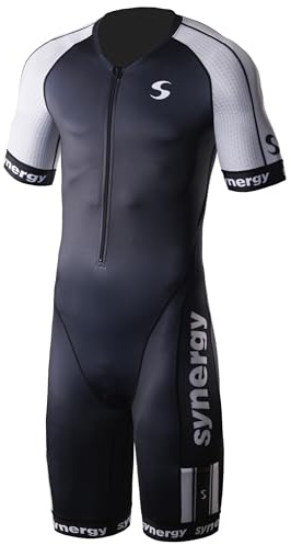 Synergy Triathlon Tri Suit - Men's Elite Short Sleeve Trisuit Cycling Skinsuit (Salt/Pepper, XX-Large)