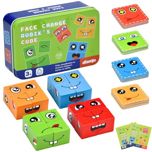 Holzwürfel Puzzle, Ausdruck Holzwürfel Puzzle, Montessori Lernspielzeug Spielzeug, Ausdruck Spielzeug Würfelpuzzle für Kinder 3+ Jahre, Puzzle Face-Changing Magic Cube