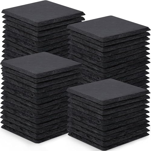 GOH DODD Lot de 60 Dessous de Verre en Ardoise Noire Carrés - 4 Pouces/10cm avec Fond Anti-Rayures - Parfaits pour Maison, Bureau, Cuisine pour Mariage ou Pendaison de Crémaillère
