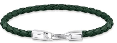THOMAS SABO Lederarmband schmal in Grün Silber 925 Sterlingsilber, Geschwärzt, Leder