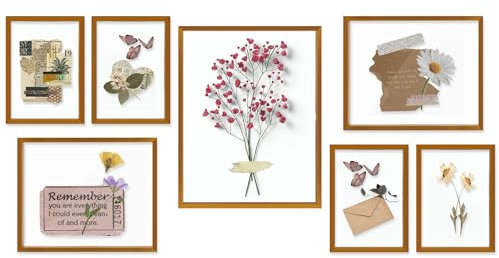 Frametory, Floating Picture Frames Set - Bronze Metal Photo Frames - Real Glass - Display One 11x14, Two 8x10, and Four 5x7 Inch Photos for Home Decoration