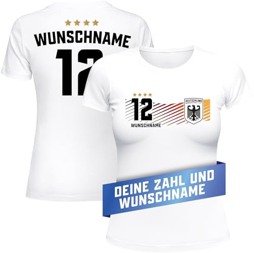 MoonWorks® EM Shirt Damen Deutschland Trikot personalisiert mit Name Fußball Europameisterschaft 2024 Fanshirt weiß XL