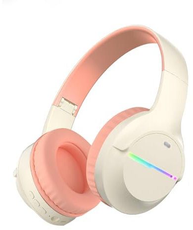 Cuffie Bluetooth senza fili, luci colorate, pieghevoli, Bluetooth 5,3, portata 10 m, funzione stereo surround, microfono integrato, orecchie comodamente fissate