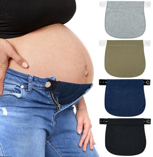 4 Stück Jeansverlängerung mit verstellbarem Bund, Elastisch Mutterschaft Hosen Extender,Verstellbar Hosenbunder Weiterung für Schwangere Frauen