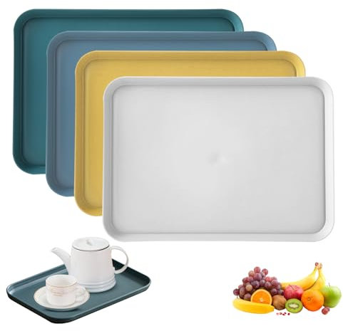 milaosk Vassoio Plastica Rettangolare,4 Pezzi Vassoio da Portata Vassoio da Cucina Antiscivolo Piccolo Vassoi Fast Food per Caffetteria, Bar, Cucine, Sala da Pranzo, 24x 17,5 x 1,7 cm