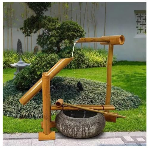 Zen Garden - Fuente de agua de bambú con bomba mecedora – Decoración japonesa de cascada para estanque al aire libre para jardín, decoración de fuente de bambú
