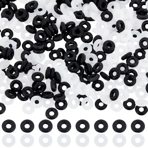SUNNYCLUE 400 pz 2 colori Tappi In Gomma O Ring Perline Distanziatrici In Gomma Silicone Piccola Ciambella Nero Bianco Posizionamento Riutilizzabile Clip di Bloccaggio Perline Stopper per La Creazione