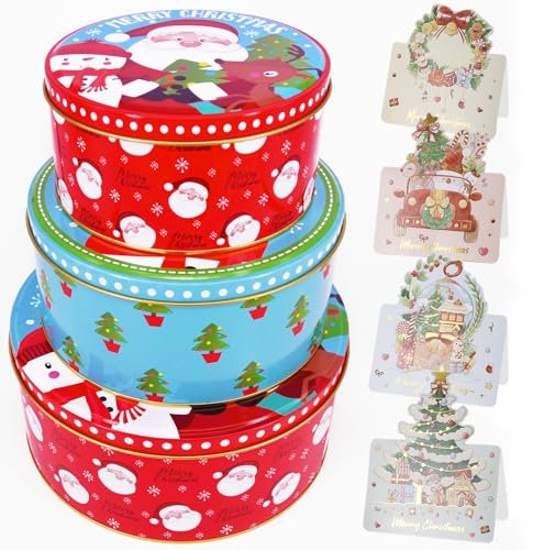 MICTER Weihnachten Keksdose, Boîte pour Biscuits de Noël, Lot de 3 Boite A Biscuits Metal, Boîtes À Biscuits De Noël, Vaisselle De Noel Pour Table avec Couvercle, boîte de Rangement