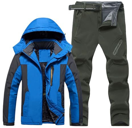 Schneeanzug Herren Zweiteilig, Skianzug Herren 2 Teilig Set Thermoanzug Winter Warm Gefüttert Schnee Skifahren Sätze Wasserdichter Winddichter Softshelljacke Schneehose Set Snowboard Schneeanzüge