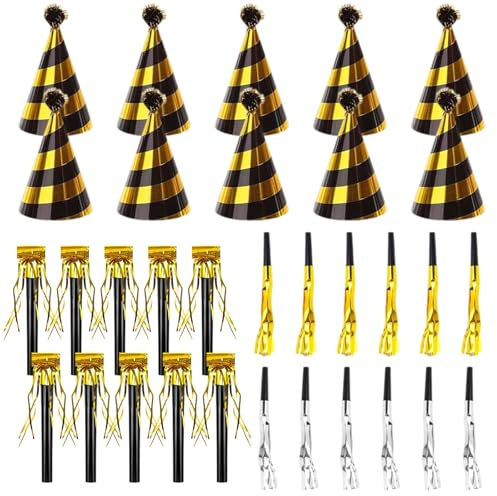 32 Stück Partyhüte Silvester, Silvester Hüte Set mit Tröte, Silvester Partyhüte, Silvester Kopfschmuck, Silvester Accessoires, Silvester Party Zubehör für Kinder Erwachsene Silvester, Neujahrs party