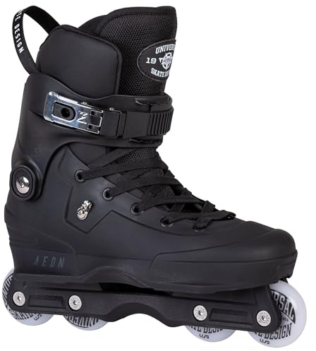 USD Aeon 60 Black Aggressive Inline Skate - Stuntskate ABEC 9, Dual Fit Liner - Inliner für Skatepark und Street (41-42)