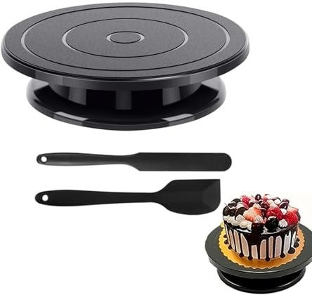 SHZMJL Piatto girevole per torte, 28,9 cm, per decorazione, supporto girevole per torte con 2 spatole, supporto girevole per pittura nera, supporto da tavolo per dolci, cupcake e decorazioni per torte