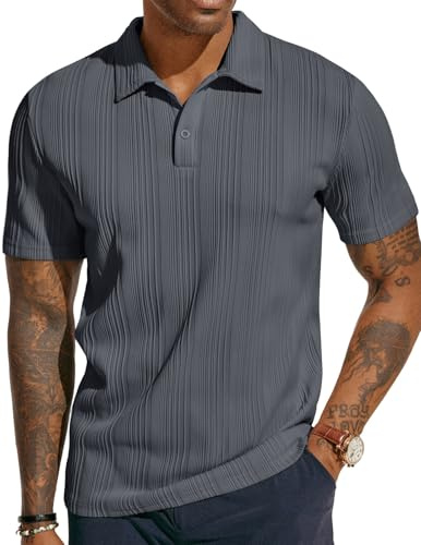 PJ PAUL JONES Polo de punto texturizado para hombre, ajuste regular, elástico, para golf | Polo de vestir con textura para hombre, camisa con cuello de golf, suave, elástica, ligera, para negocios, casual, trabajo