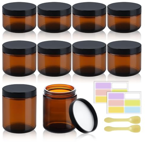 10 stycken salvburkar, krämburkar för fyllning med olika kräm, behållare, tomma flaskor av brunt glas med lock, reseprovbehållare för kosmetika, lotioner, krämer etc.