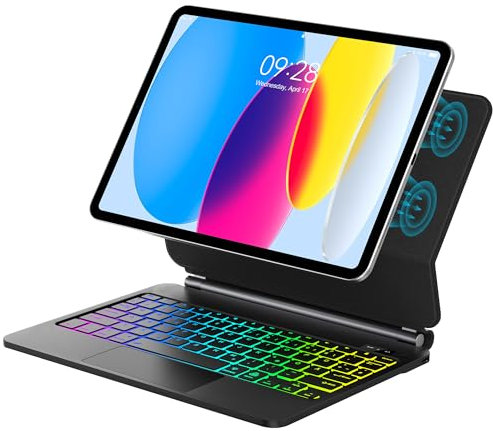 Magic Tastatur für iPad 10. Generation & iPad A16 11 (2025), Magnetische Freischwebende Design, Präzises Multi-Touch Trackpad Hintergrundbeleuchtung Tastatur für ipad 10 10,9 / A16 11 Zoll, Schwarz
