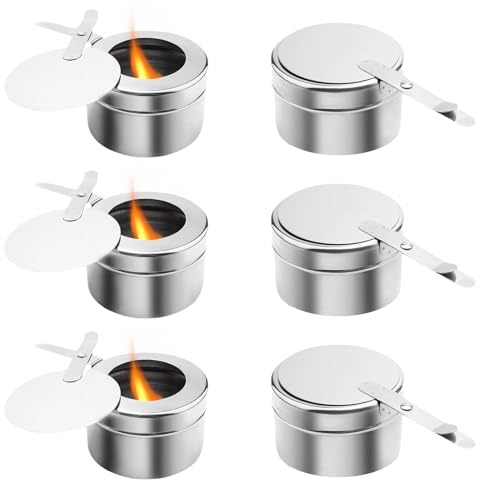 DIYJEP 6 stycken behållare för brännpasta med lock, rostfritt stål fondue brännare spiritusbrännare, matvärmare bränsle pasta för varmhållningsbehållare, buffétillbehör, chafing dish, camping
