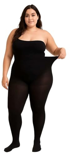 100 Denier Plus Size Tights for Women – Black Opaque Pantyhose with Back Panel – XL to 4XL, Durable & Comfortable Fit for Curvy Body Types