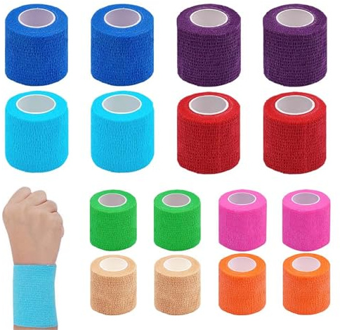 Bende Elastiche Autoadesive Coesive 16 Rotoli 5cm x 4.5m: Garza Autoadesiva per Bendaggi, Sport, Primo Soccorso e Uso Veterinario