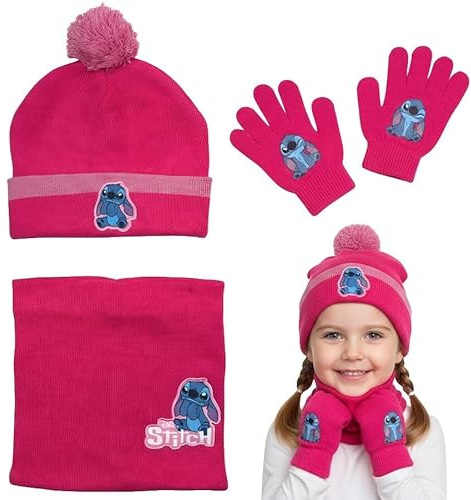 ILS I LOVE SHOPPING Set 3 pezzi con Cappello Invernale, Scaldacollo Sciarpa e Guanti per Bambini - Taglia Unica - Morbidi e Caldi (per STITCH)
