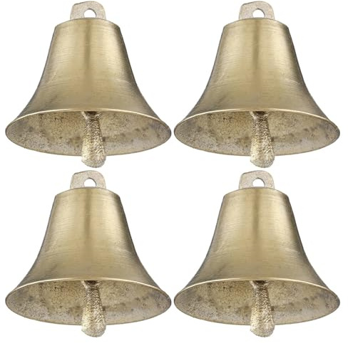 Veemoon Lot de 4 Cloches en Cuivre pour Vache et Mouton Cloche de Pâturage Anti-Perte Son Fort et Clair Accessoires de Ferme Légers et Portables pour Élevage