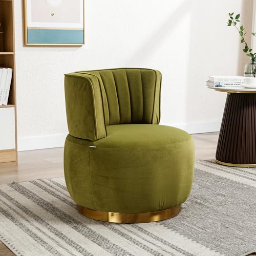VIEKOS Silla giratoria moderna de 360 grados, silla giratoria redonda, acabado de terciopelo suave, respaldo cómodo, estructura estable, silla de sala de estar, silla de cuenco, adecuada para sala de
