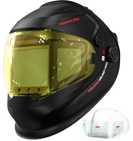 YESWELDER Intelligent Auto-Adjustment Auto-Darkening Welding Helmet, 180° Panoramic View, True Color 1/1/1/1, Internal Digital Display, Wide Shade 3/4-8/9-14, for MIG/TIG/Stick/Tack/Grind/Cut