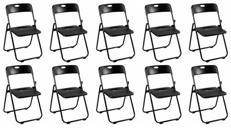 Pack 10 Sillas Plegables Negras Eventos - Estructura Hierro Reforzado y Asiento Plástico Rígido - Ligera, Apilable y Resistente para Catering, Oficinas y Ceremonias - Diseño Ergonómico (75x40x39 cm)