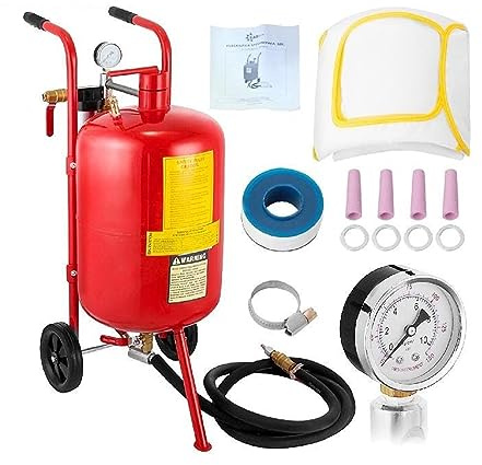 Sandbläster 10Gal Pot Sandbläster 125 Psi Trycksandblästring komplett kit for speciell ytbehandling av material(40L Red)