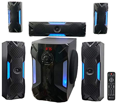 Rockville HTS56 1000W 5.1 Channel Home Theater System, Bluetooth, USB, 8 Subwoofer, LED Light Effects, Remote Control, Optical Input, for Movies, Music & Karaoke
