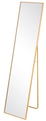 LOLAhome Espejo de Pie de Cuerpo Entero con Marco de Aluminio Dorado, Ideal para Dormitorios, Habitaciones o Vestidores, de Diseño Minimalista de 150 x 35 cm