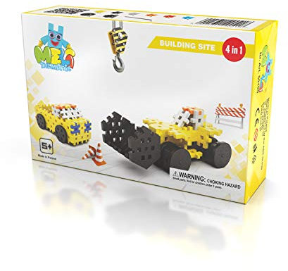 Meli Konstruktionsbausteine Basic Thematic Baustelle 4 in 1 | Steckbausteine für Kinder ab 3 Jahre | Bagger, Lastwagen & mehr | 124 Teile in 6 Farben | Fördert Motorik & Kreativität