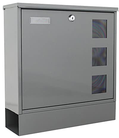 Profirst - Cassetta delle lettere Padua, grigio, con finestra e rotolo per giornali, serratura a cilindro con 2 chiavi, A4