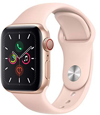 Apple Watch Series 5 (GPS + Cellular, 44MM) - Gold Aluminum Case with Pink Sand Sport Band (Renewed)