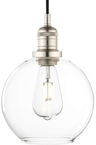Phansthy Pendelleuchte Vintage Industrie Hängeleuchte Hängelampe Lampe Kronleuchter aus Kugel Klar Glas E27 Lampenfassung Deckenleuchte für Küche Keller Wohnzimmer(Gebürsteter Edelstahl Farbe)