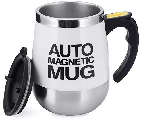 TsunNee Taza de café eléctrica de 400 ml, taza magnética automática de acero inoxidable, taza de mezcla automática para café, té, chocolate caliente, leche, cacao, proteína, color blanco