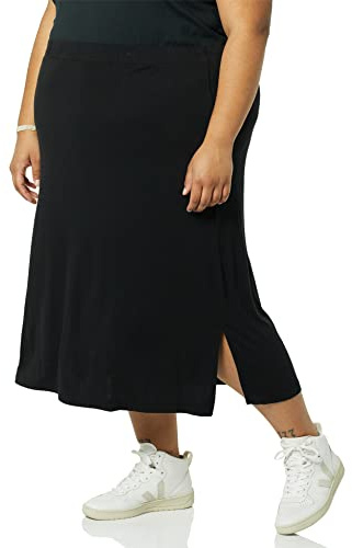 Amazon Essentials Gonna Media in Maglia con Elastico in Vita (Taglie Forti Disponibili) Donna, Nero, XXL