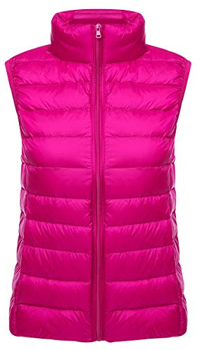 Doudoune Légère sans Manche Duvet Courte Gilet Femme Grande Matelassée Hiver Chaude Rose