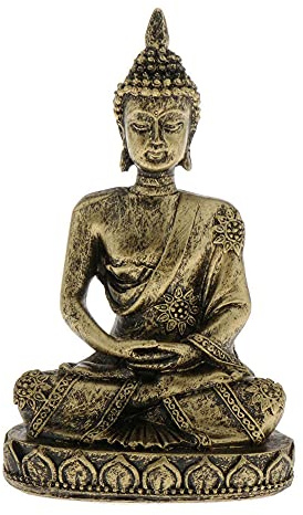 Acxico 1Pcs Small Thai Buddha Statue Figurine Sandstone Buddhist Home Decor Bronze